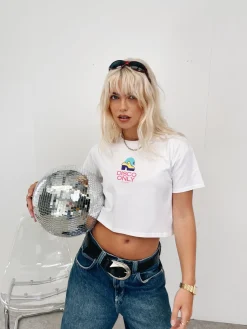 DISCO ONLY WMNS 'Play It Twice V3' Cropped Tee - White