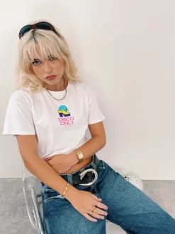 DISCO ONLY WMNS 'Play It Twice V3' Cropped Tee - White