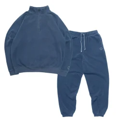 Essentials Vintage Washed 1/4 Zip Sweatshirt & Jogger Set - Navy