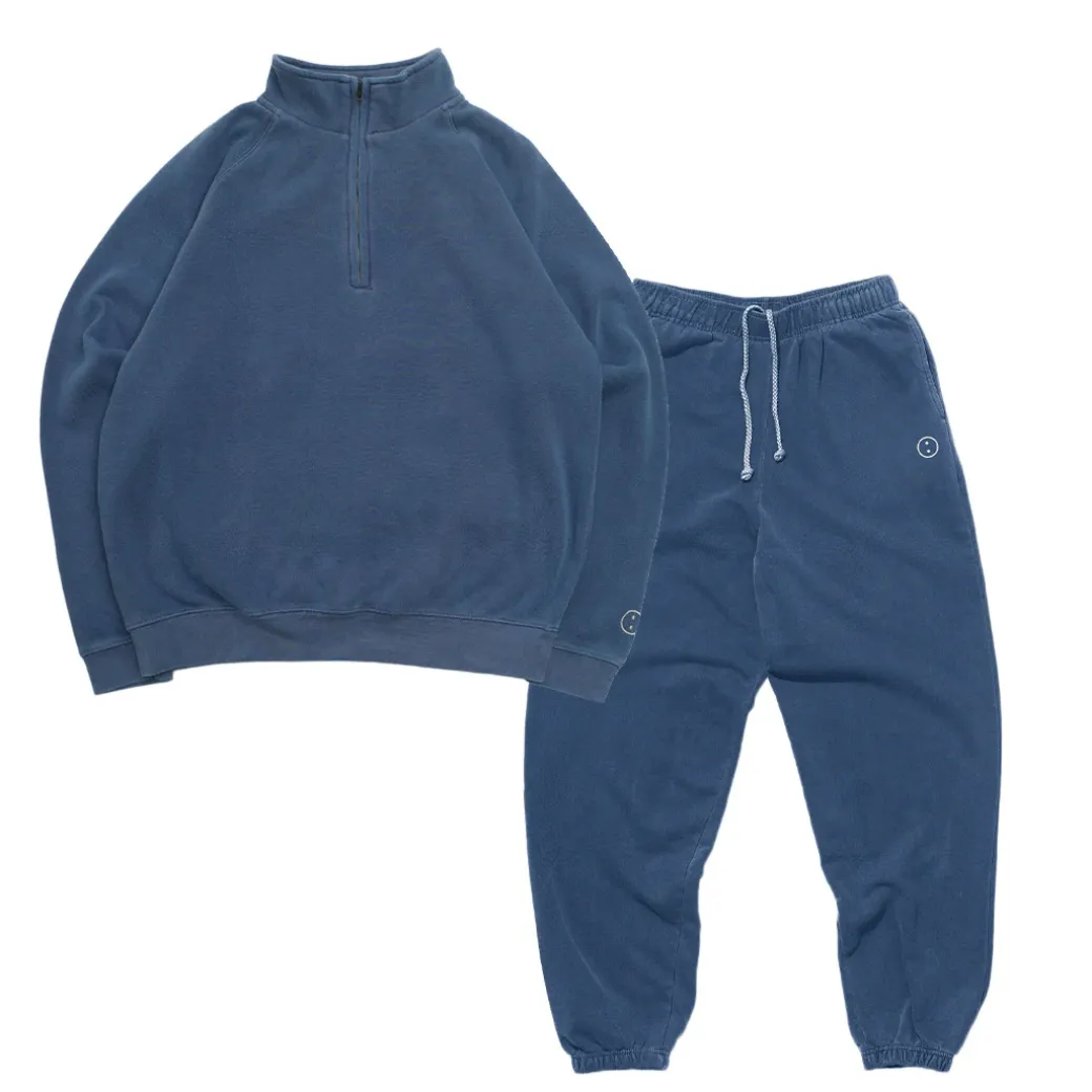 Essentials Vintage Washed 1/4 Zip Sweatshirt & Jogger Set - Navy