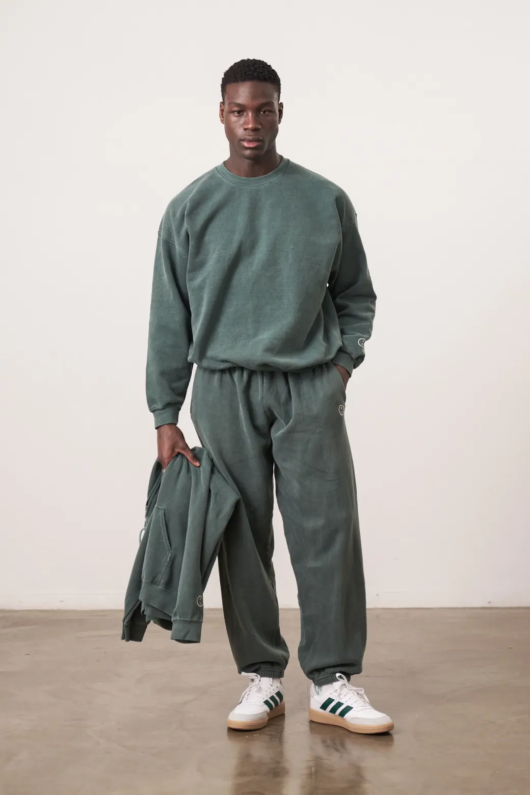 Essentials Vintage Washed Sweater & Jogger Set - Forest