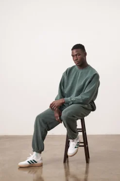 Essentials Vintage Washed Sweater & Jogger Set - Forest