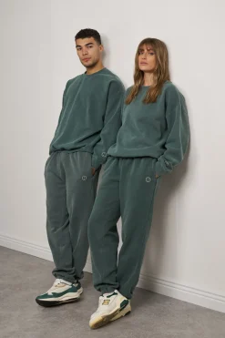 Essentials Vintage Washed Sweater & Jogger Set - Forest