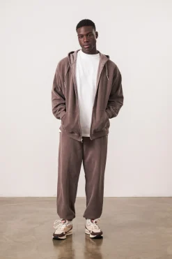 Essentials Vintage Washed Zip Up Hoodie - Cocoa