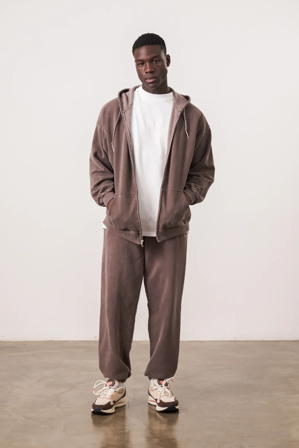 Essentials Vintage Washed Zip Up Hoodie - Cocoa