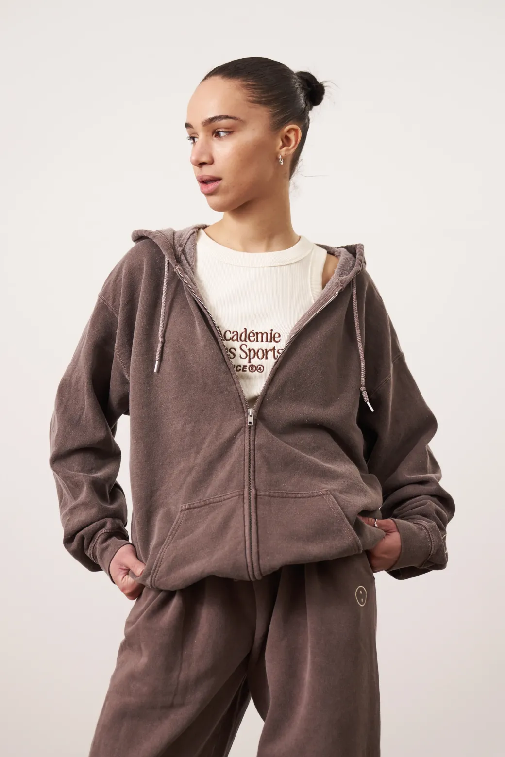 Essentials Vintage Washed Zip Up Hoodie - Cocoa