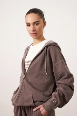 Essentials Vintage Washed Zip Up Hoodie - Cocoa