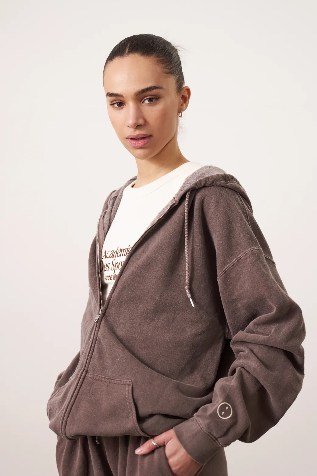 Essentials Vintage Washed Zip Up Hoodie - Cocoa