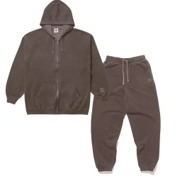 Essentials Vintage Washed Zip-Up Hoodie & Jogger Set - Cocoa