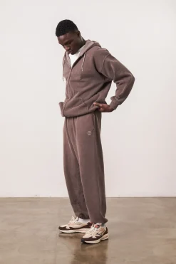Essentials Vintage Washed Zip-Up Hoodie & Jogger Set - Cocoa