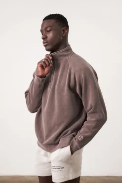 Essentials Vintage Washed 1/4 Zip Sweatshirt - Cocoa