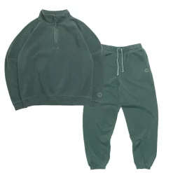 Essentials Vintage Washed 1/4 Zip Sweatshirt & Jogger Set - Forest
