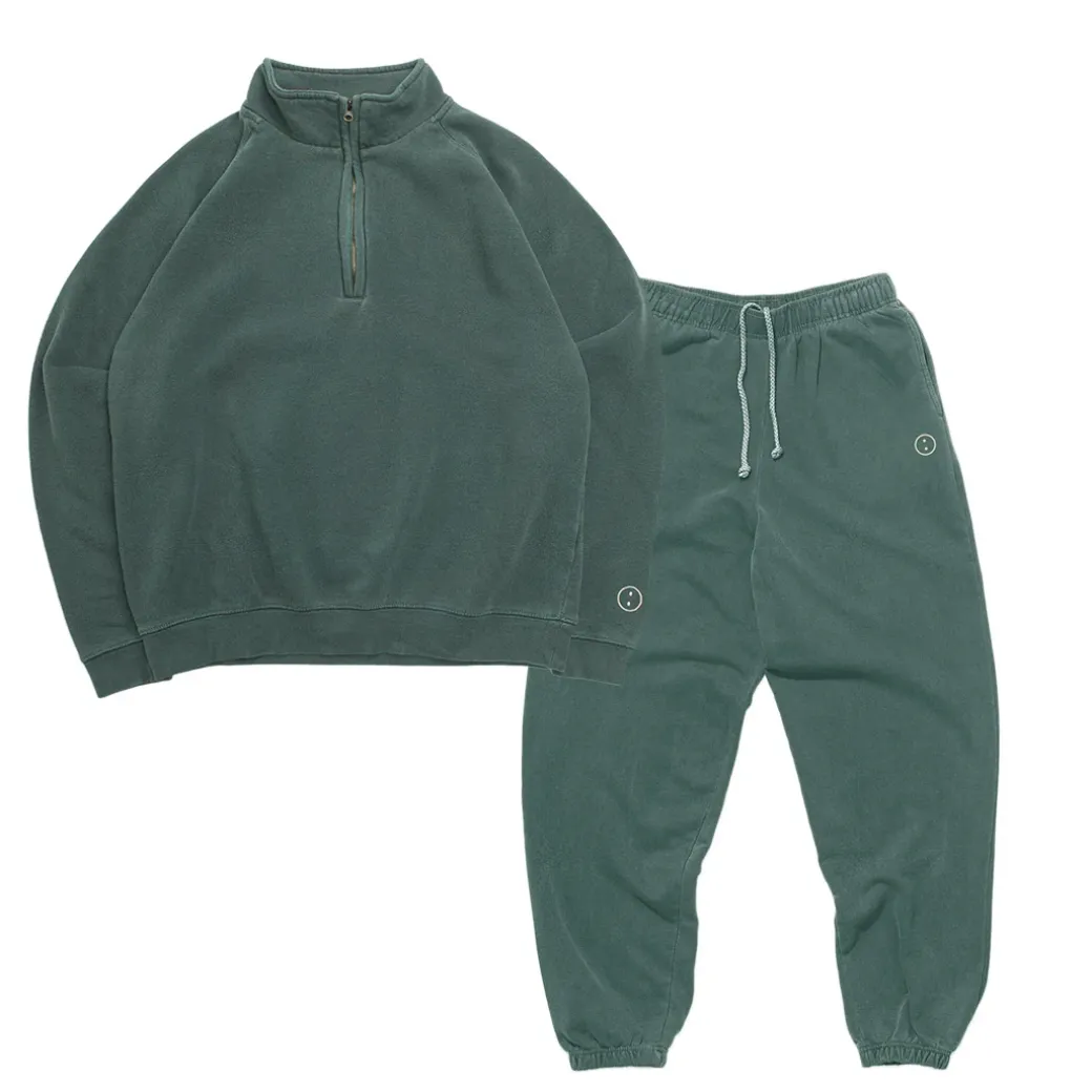 Essentials Vintage Washed 1/4 Zip Sweatshirt & Jogger Set - Forest
