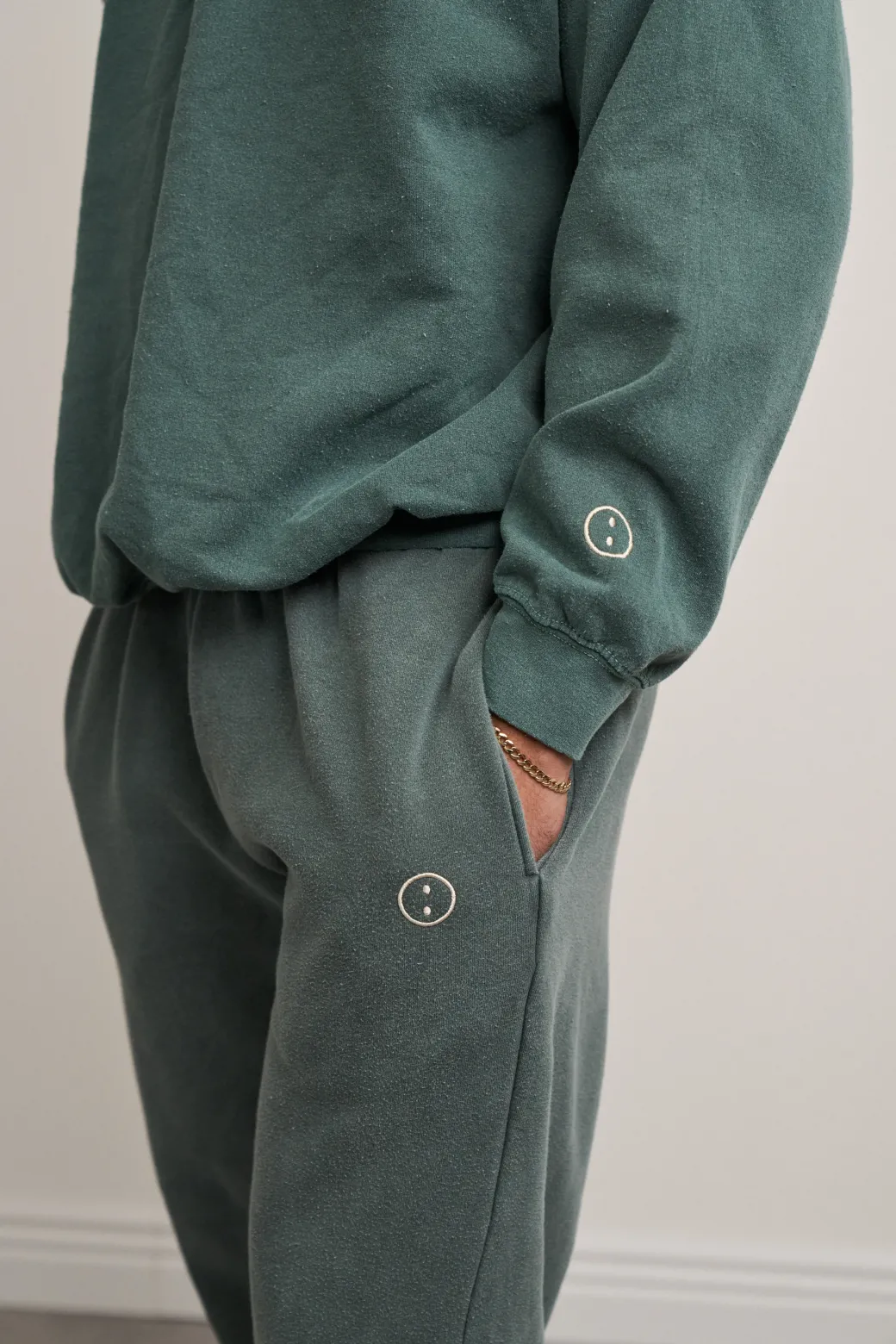 Essentials Vintage Washed 1/4 Zip Sweatshirt & Jogger Set - Forest