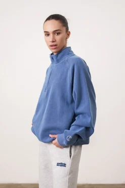 Essentials Vintage Washed 1/4 Zip Sweatshirt - Navy