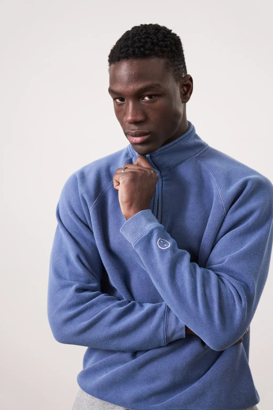 Essentials Vintage Washed 1/4 Zip Sweatshirt - Navy