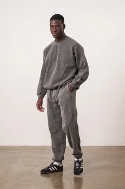 Essentials Vintage Washed Sweater & Jogger Set - Charcoal
