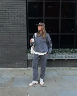 Essentials Vintage Washed Sweater & Jogger Set - Charcoal