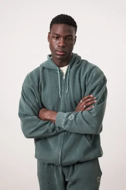 Essentials Vintage Washed Zip Up Hoodie - Forest