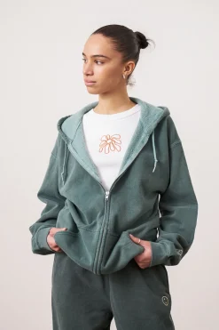 Essentials Vintage Washed Zip Up Hoodie - Forest