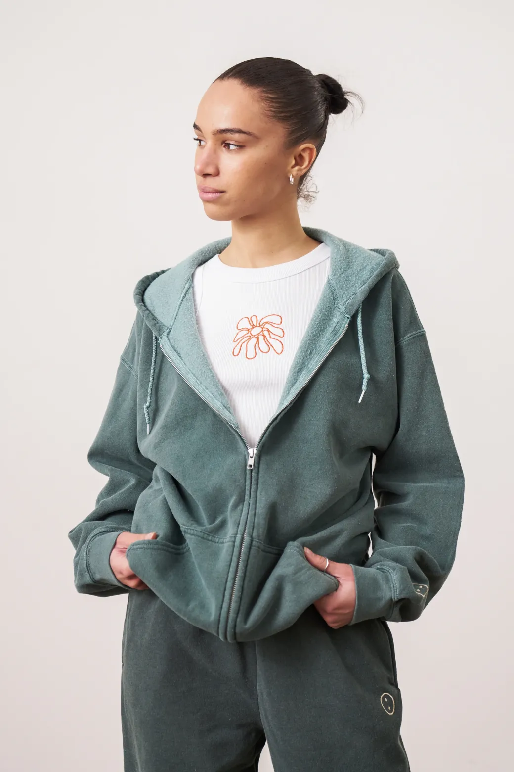 Essentials Vintage Washed Zip Up Hoodie - Forest