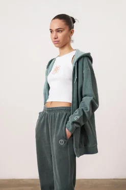 Essentials Vintage Washed Zip Up Hoodie - Forest