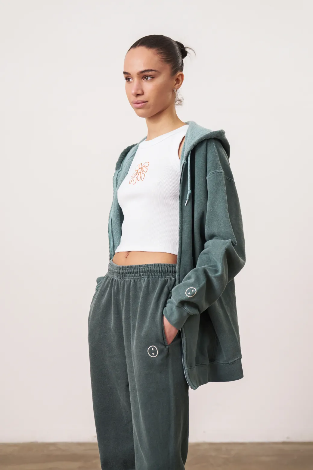 Essentials Vintage Washed Zip Up Hoodie - Forest