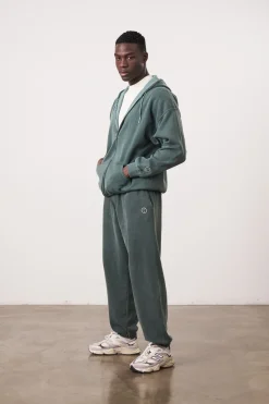 Essentials Vintage Washed Zip Up Hoodie - Forest