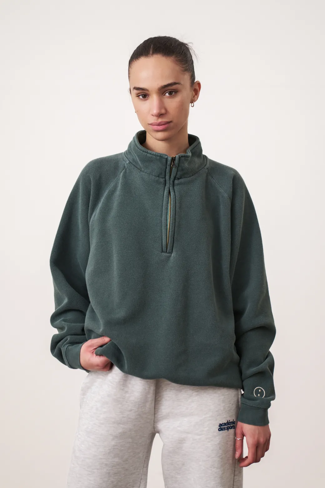 Essentials Vintage Washed 1/4 Zip Sweatshirt - Forest