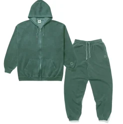 Essentials Vintage Washed Zip-Up Hoodie & Jogger Set - Forest