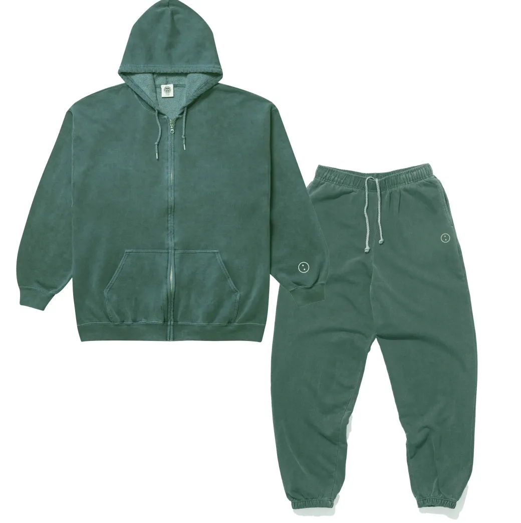 Essentials Vintage Washed Zip-Up Hoodie & Jogger Set - Forest