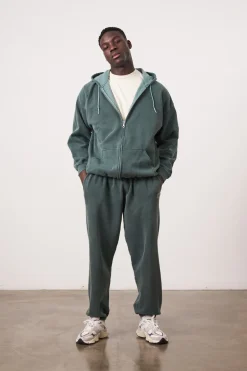 Essentials Vintage Washed Zip-Up Hoodie & Jogger Set - Forest