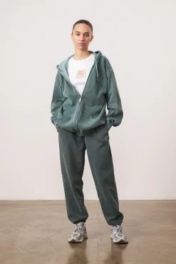 Essentials Vintage Washed Zip-Up Hoodie & Jogger Set - Forest