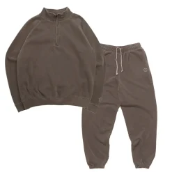 Essentials Vintage Washed 1/4 Zip Sweatshirt & Jogger Set - Cocoa