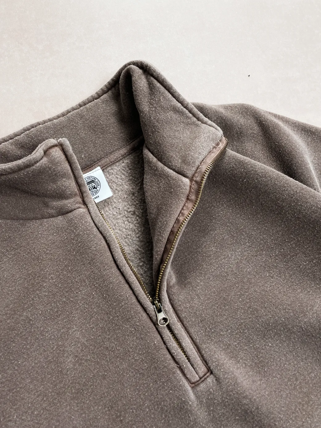 Essentials Vintage Washed 1/4 Zip Sweatshirt & Jogger Set - Cocoa