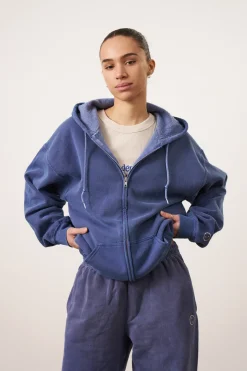 Essentials Vintage Washed Zip Up Hoodie - Navy