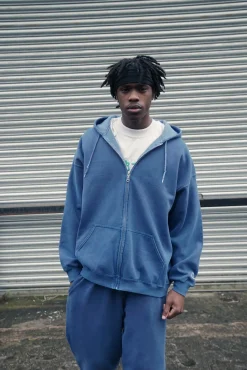 Essentials Vintage Washed Zip Up Hoodie - Navy