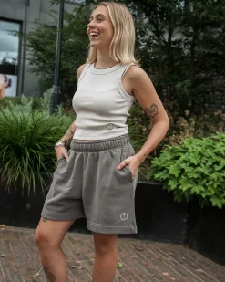 Essentials WMNS Embroidered Crop Rib Tank - Bone