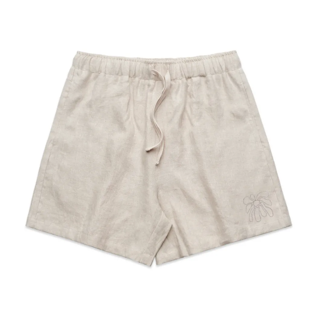 FLWRS Embroidered Linen Shorts - Natural