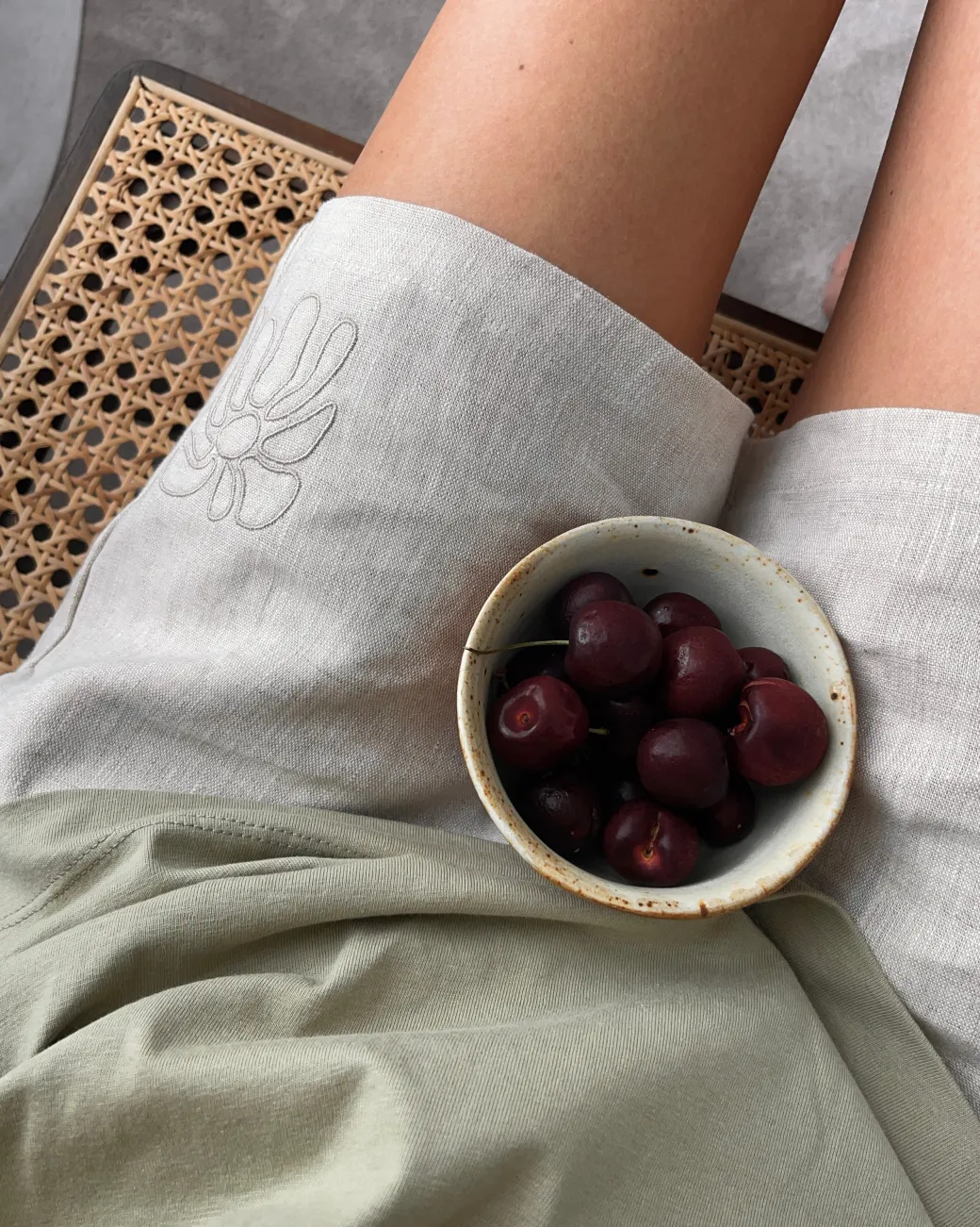 FLWRS Embroidered Linen Shorts - Natural