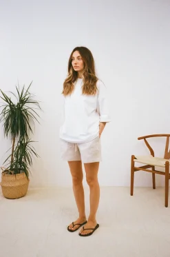 FLWRS Embroidered Linen Shorts - Natural