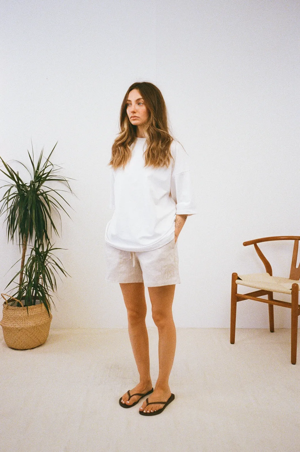 FLWRS Embroidered Linen Shorts - Natural