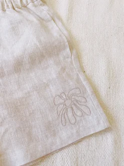 FLWRS Embroidered Linen Shorts - Natural