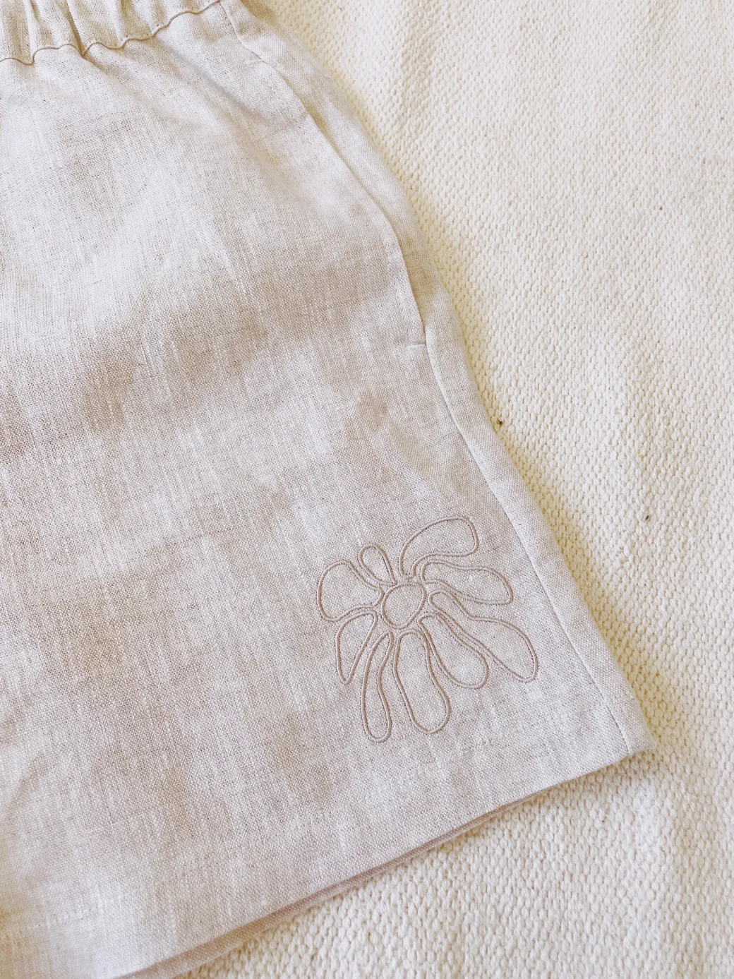 FLWRS Embroidered Linen Shorts - Natural
