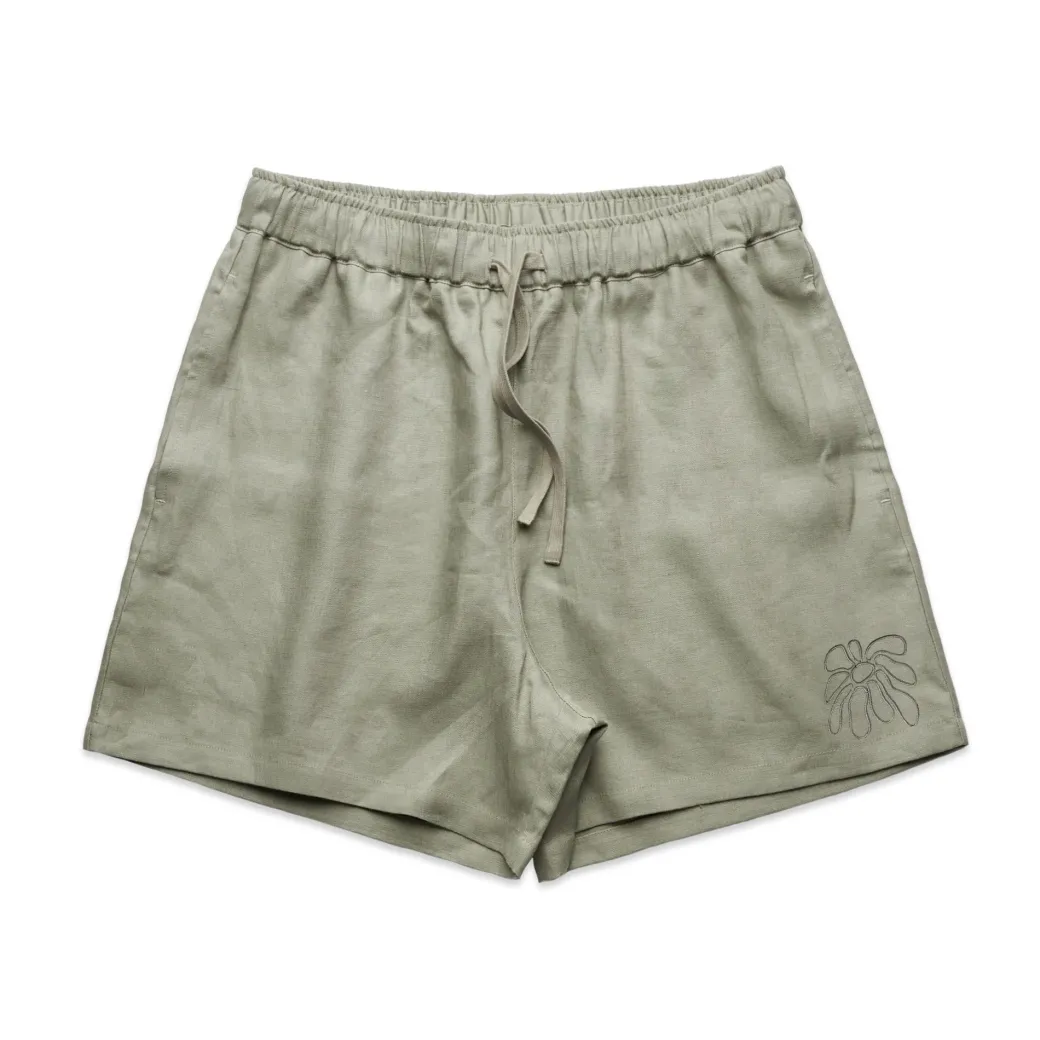 FLWRS Embroidered Linen Shorts - Sage