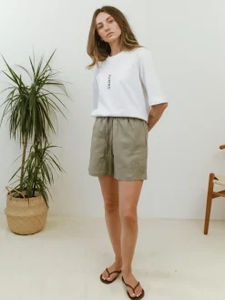 FLWRS Embroidered Linen Shorts - Sage