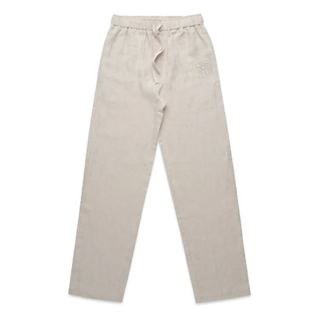 FLWRS Embroidered Linen Trousers - Natural