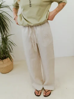 FLWRS Embroidered Linen Trousers - Natural