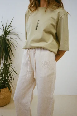 FLWRS Embroidered Linen Trousers - Natural