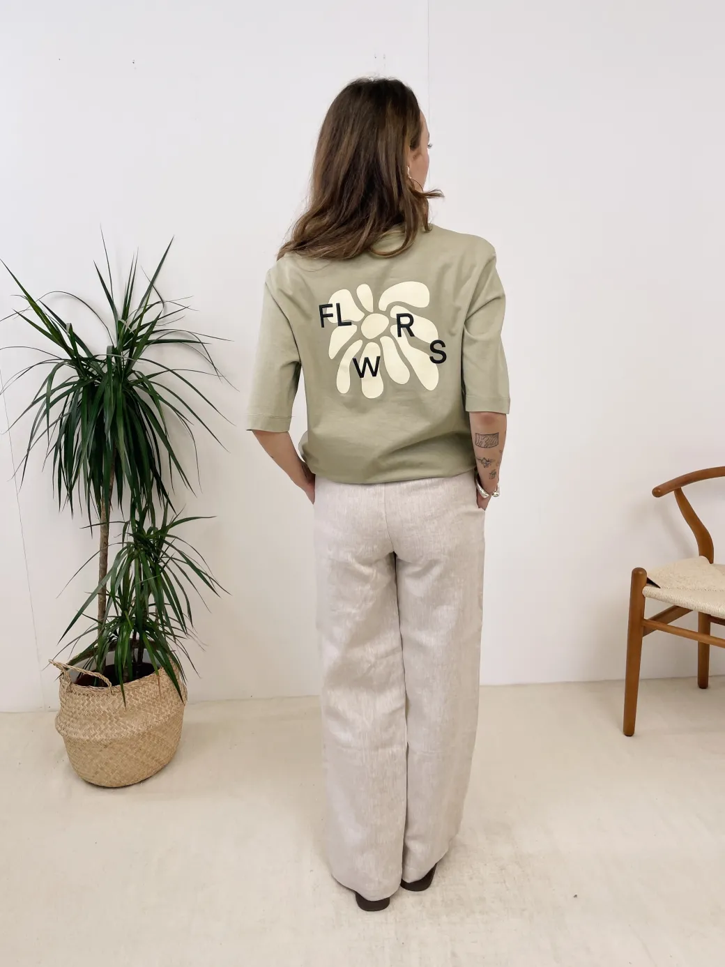 FLWRS Embroidered Linen Trousers - Natural